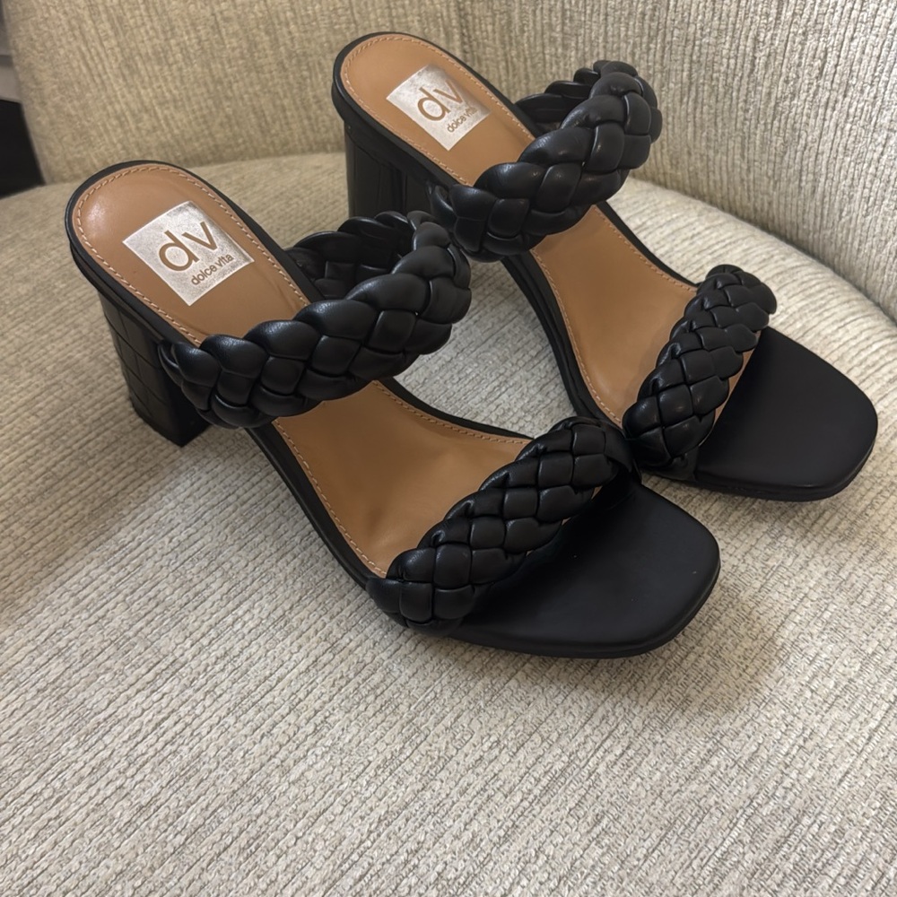 DV by Dolce Vita Black Braided Heeled Mules